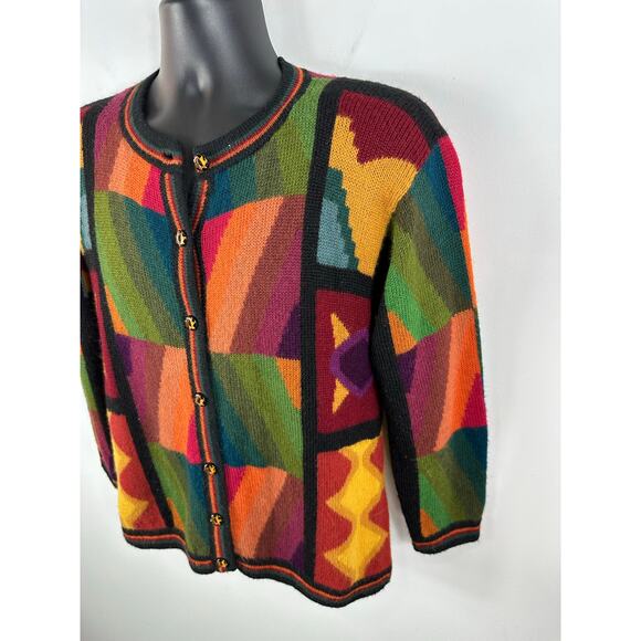 Perez Baby Alpaca Knit Cardigan Colorblock Size Large Hand Knit Colorful Artsy - Picture 9 of 11